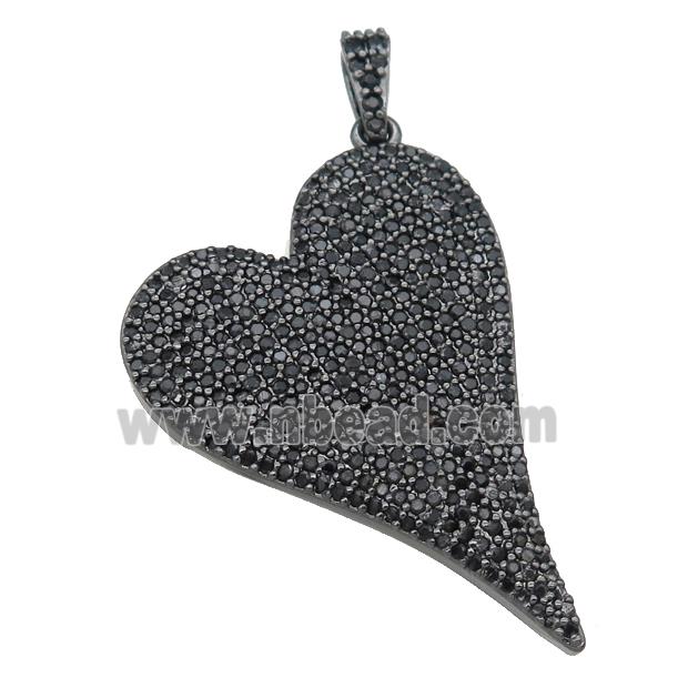 copper heart pendant pave zircon, black plated