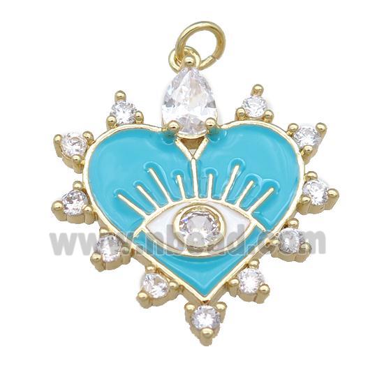 copper heart pendant with blue enamel, gold plated