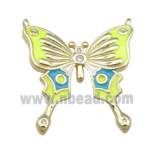 copper Butterfly pendant with green enamel, gold plated