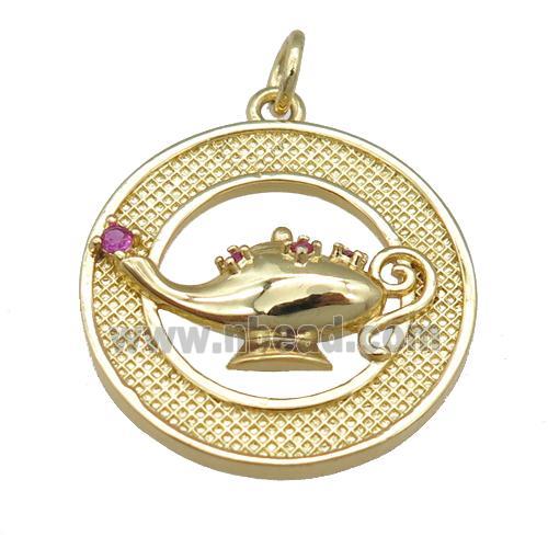 copper circle teapot pendant, gold plated