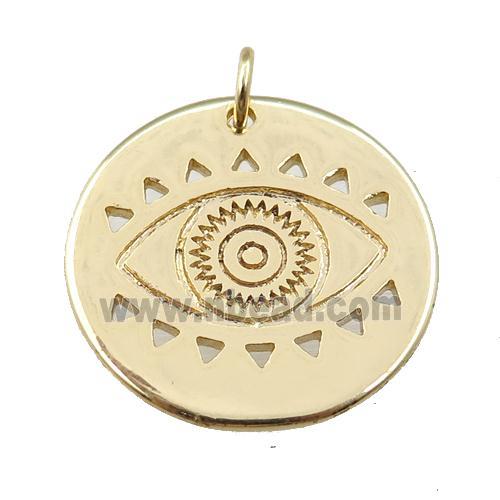 copper circle eye pendant, carved, gold plated