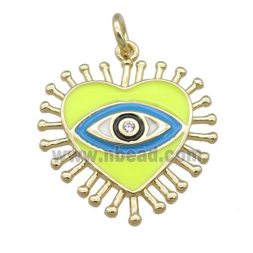 copper heart pendant with yellow enamel, eye, gold plated