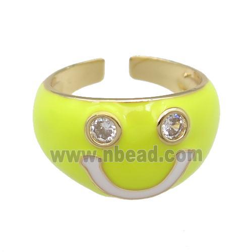copper Yellow Enamel Ring with Emoji, gold plated