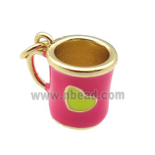 copper cup pendant with red enamel, heart, gold plated