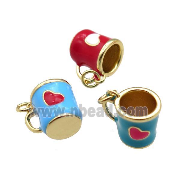 copper cup pendant with enamel, heart, gold plated, mixed