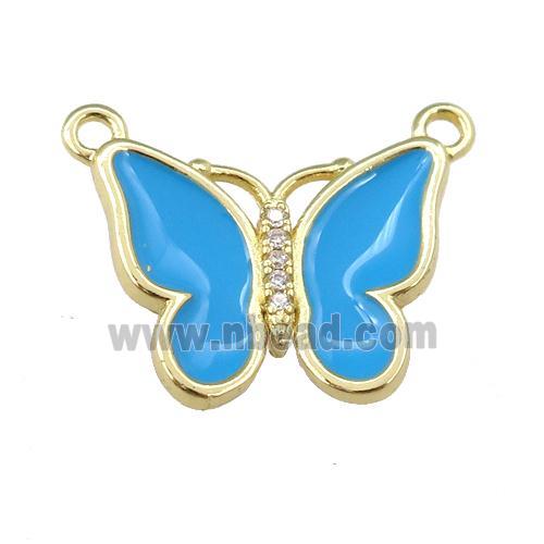 copper butterfly pendant with blue enamel, gold plated