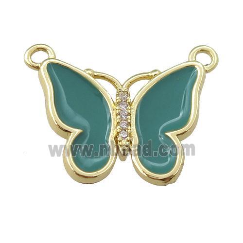copper butterfly pendant with green enamel, gold plated