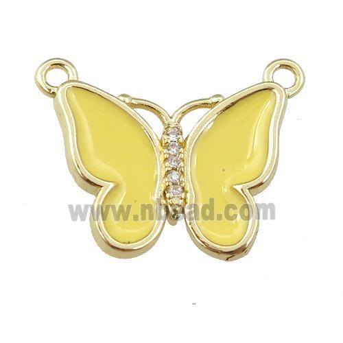 copper butterfly pendant with yellow enamel, gold plated