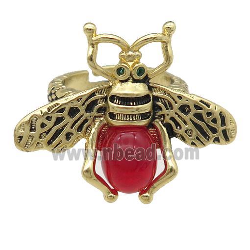 copper honeybee Rings with red cats eye stone, antique gold