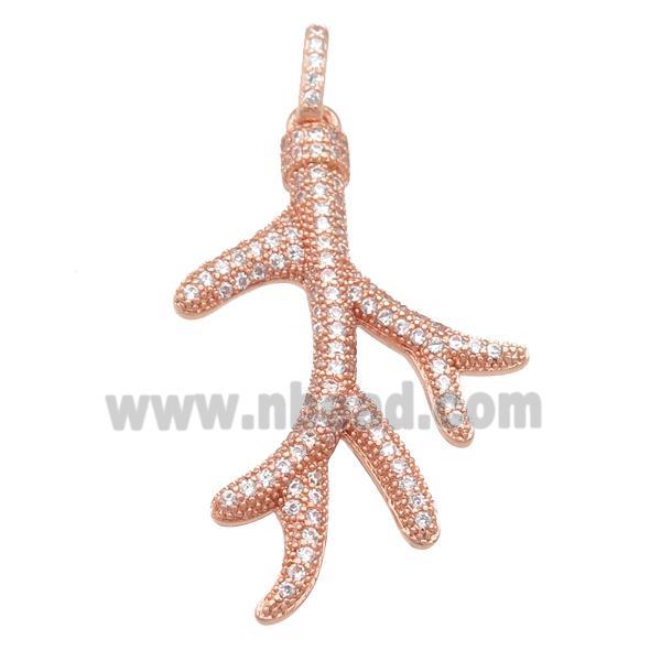 copper Antler pendant pave zircon, rose gold
