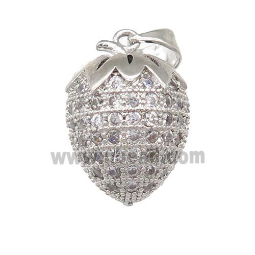 copper Strawberry pendant pave zircon, platinum plated