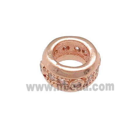 copper rondelle beads pave zircon, large hole, rose gold