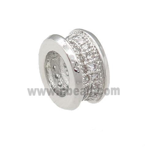 copper rondelle beads pave zircon, large hole, platinum plated
