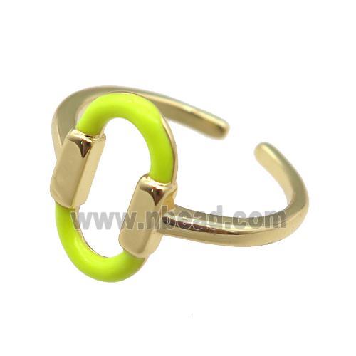 copper Ring with yellow enamel oval, gold plated