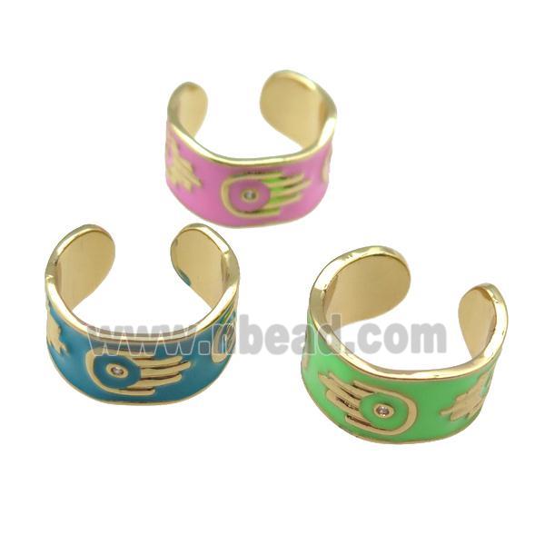copper Ring with enamel, hand, gold plated, mixed