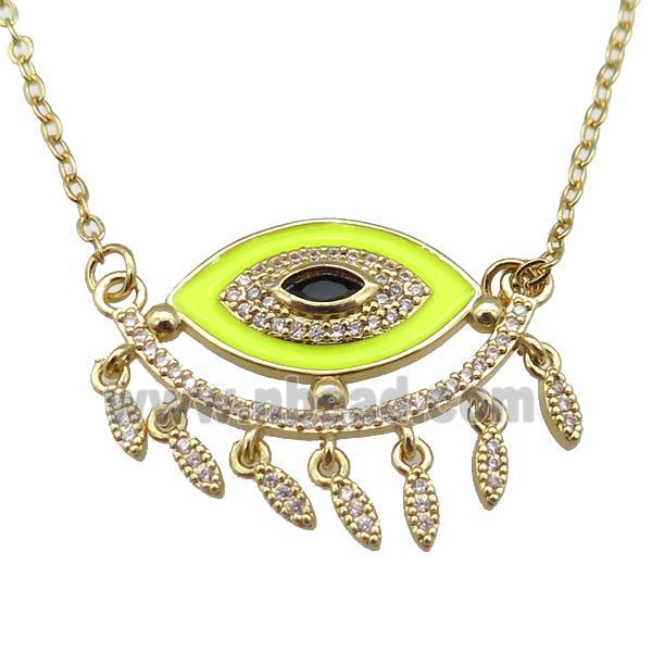 copper Necklace with yellow enamel eye, gold plated