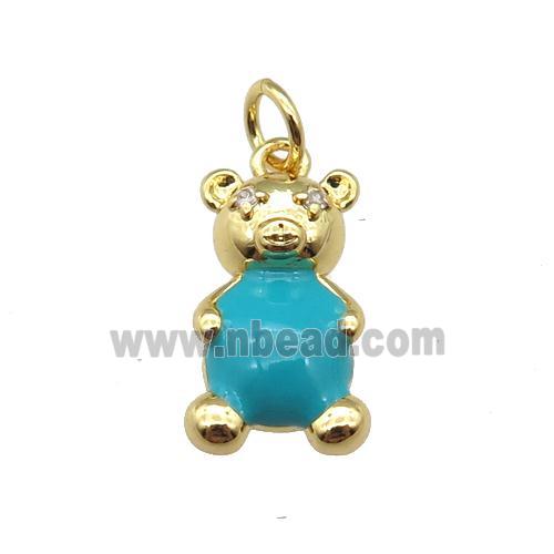 copper Bear pendant with teal enamel, gold plated