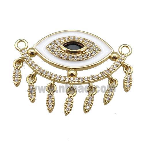 copper Evil Eye pendant paved zircon with white enamel, gold plated