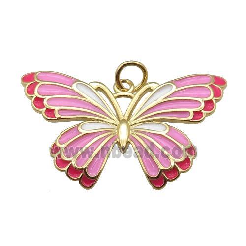 copper Butterfly pendant with pink enamel, gold plated