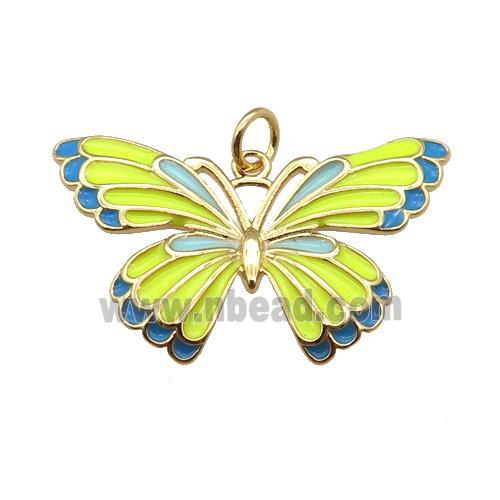 copper Butterfly pendant with yellow enamel, gold plated