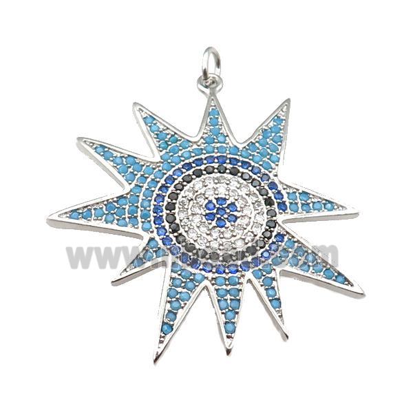 copper sunflower pendant paved zircon, platinum plated