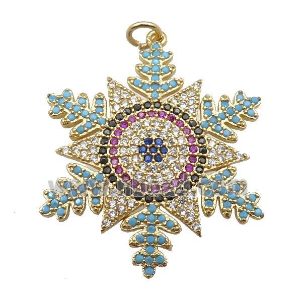 copper Snowflake pendant paved zircon, gold plated
