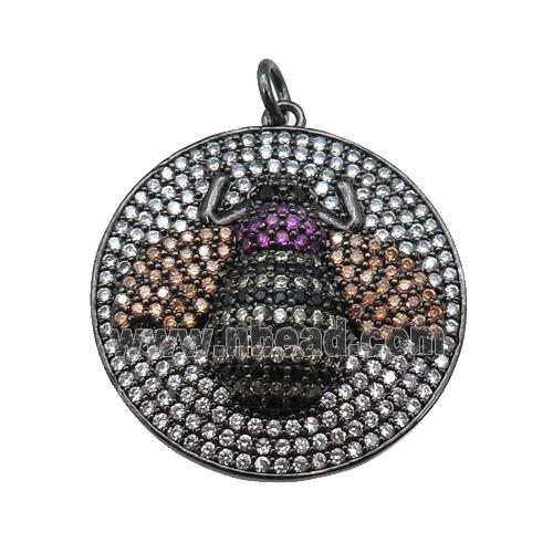 copper Honeybee pendant paved zircon, black plated