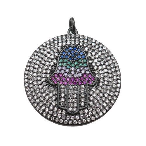 copper Hamsahand pendant paved zircon, black plated
