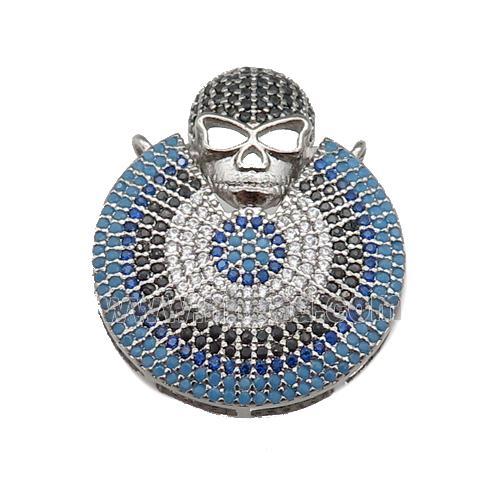 copper Skull charm pendant paved zircon, platinum plated