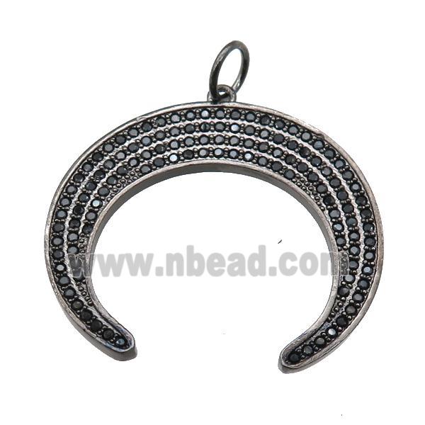 copper Moon crescent pendant paved zircon, black plated