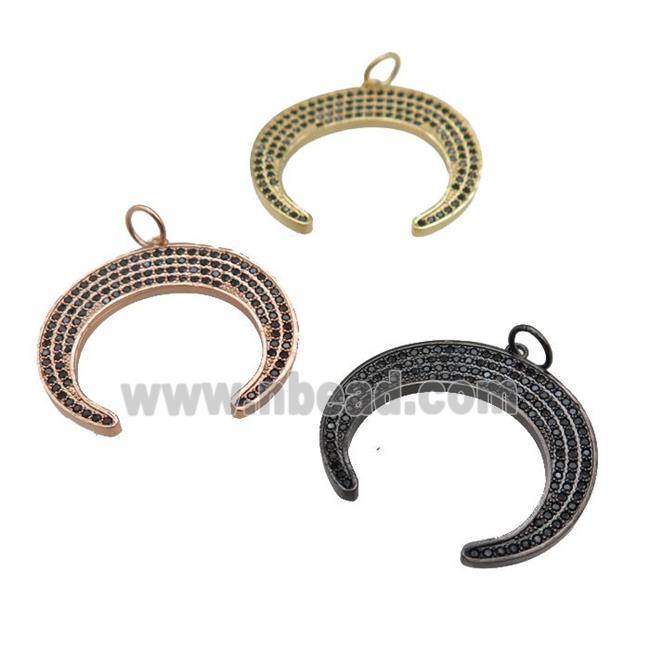 copper Moon crescent pendant paved zircon, mixed