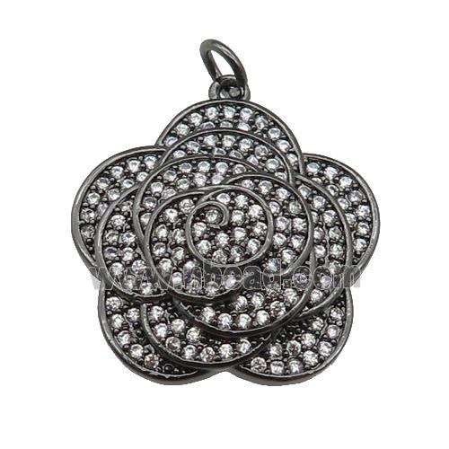 copper Flower pendant paved zircon, black plated