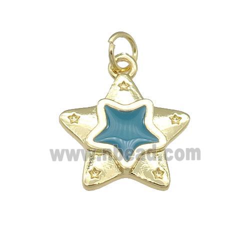 copper Star pendant with teal enamel, gold plated