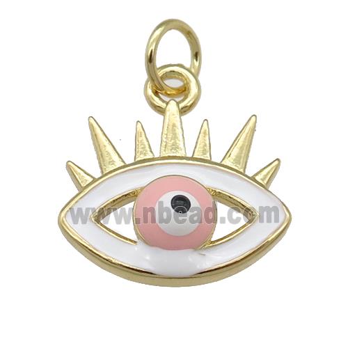 copper Evil Eye pendant with enamel, pink, gold plated