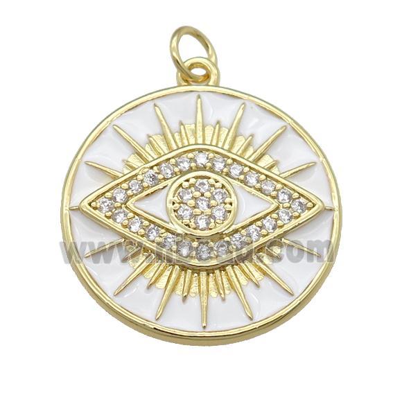 copper Circle Eye pendant paved zircon with white enamel, gold plated