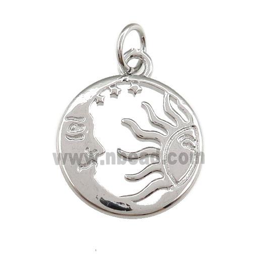 copper pendant with moon and sun, platinum plated