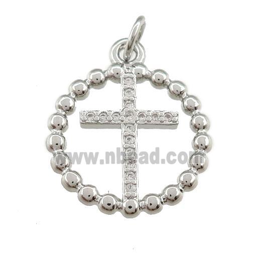 copper cross pendant paved zircon, platinum plated