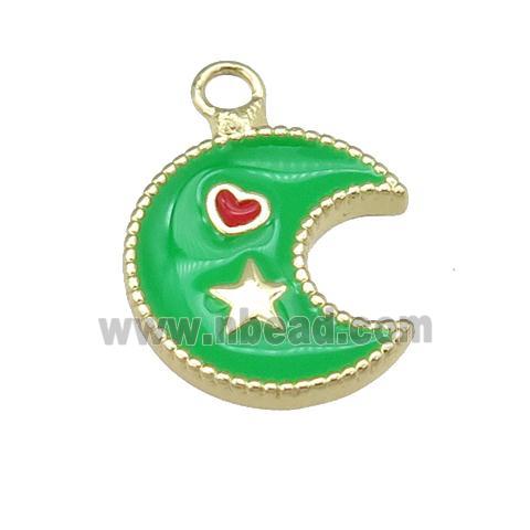 copper Moon pendant with green enamel, heart star, gold plated