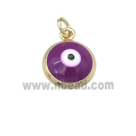 copper Evil Eye pendant with purple enamel, gold plated