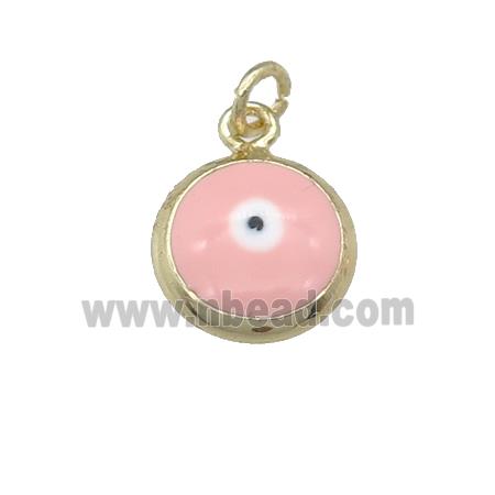 copper Evil Eye pendant with pink enamel, gold plated
