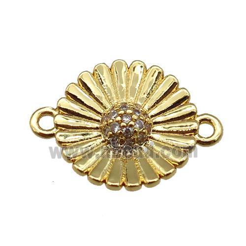 copper daisy flower connector paved zircon, gold plated