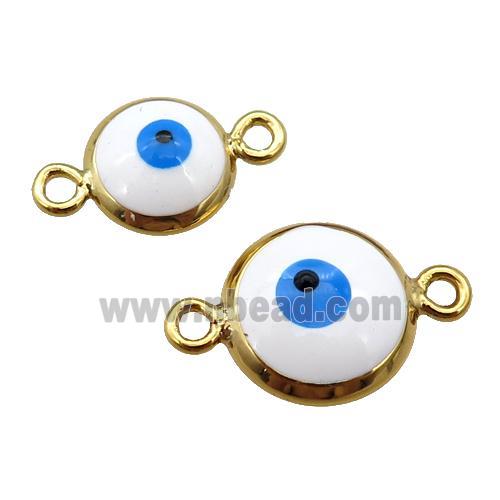 copper Evil Eye connector with white enamel, gold plated