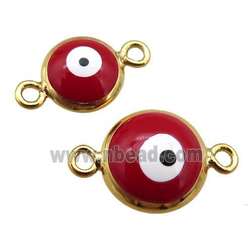 copper Evil Eye connector with red enamel, gold plated