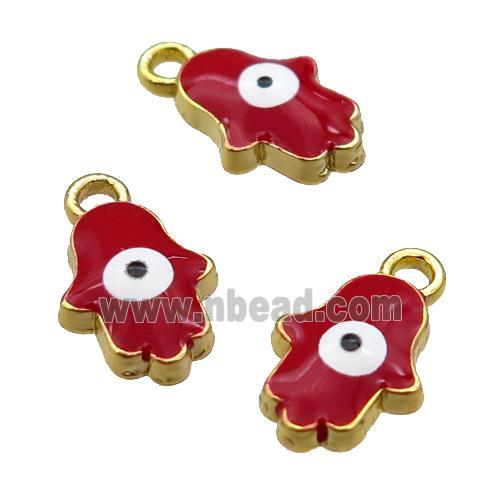copper Hamsahand pendant with red enamel, evil eye, gold plated