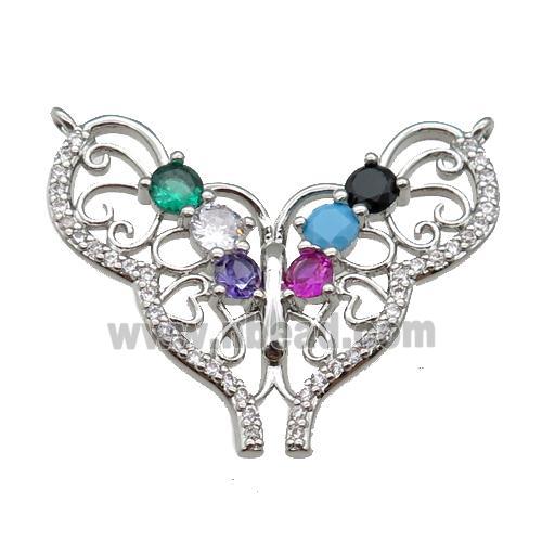 copper Butterfly pendant paved zircon, platinum plated