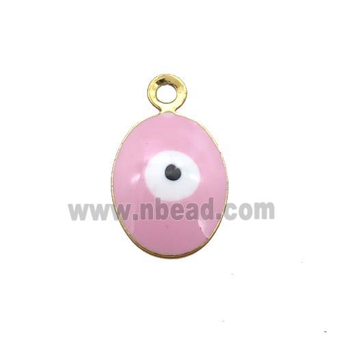 copper Evil Eye pendant with pink enamel, gold plated