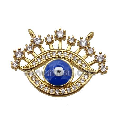 copper Eye pendant paved zircon with blue enamel, gold plated
