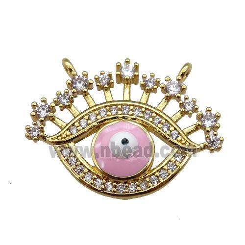 copper Eye pendant paved zircon with pink enamel, gold plated