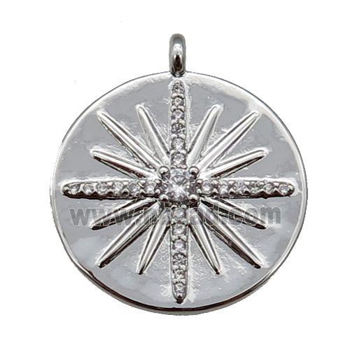 copper circle pendant paved zircon with star, platinum plated