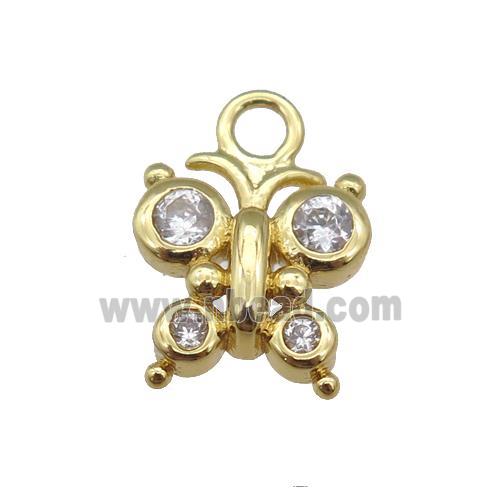 copper Butterfly pendant paved zircon, gold plated